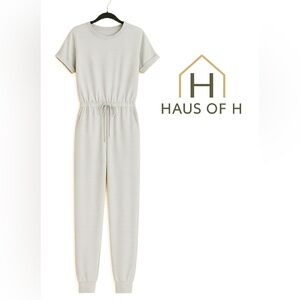 PrettyLittleThing Cream Short Sleeve Knit Jumpsuit